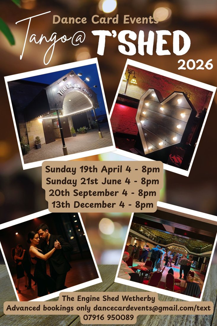 Tango at The Engine Shed poster with the 2026 Sunday dates